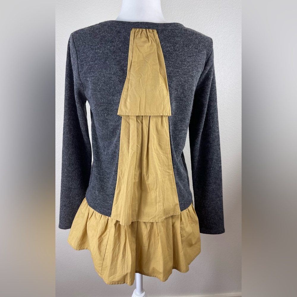 THML Gray and Yellow Ruffle Tiered Back Sweater Size S